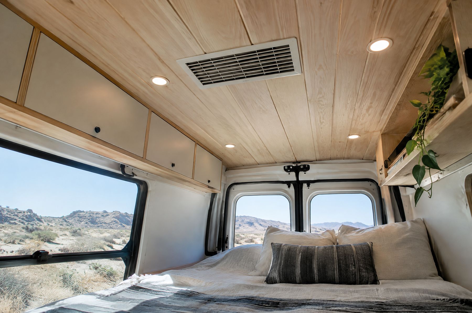 Ceiling return grille in a finished van