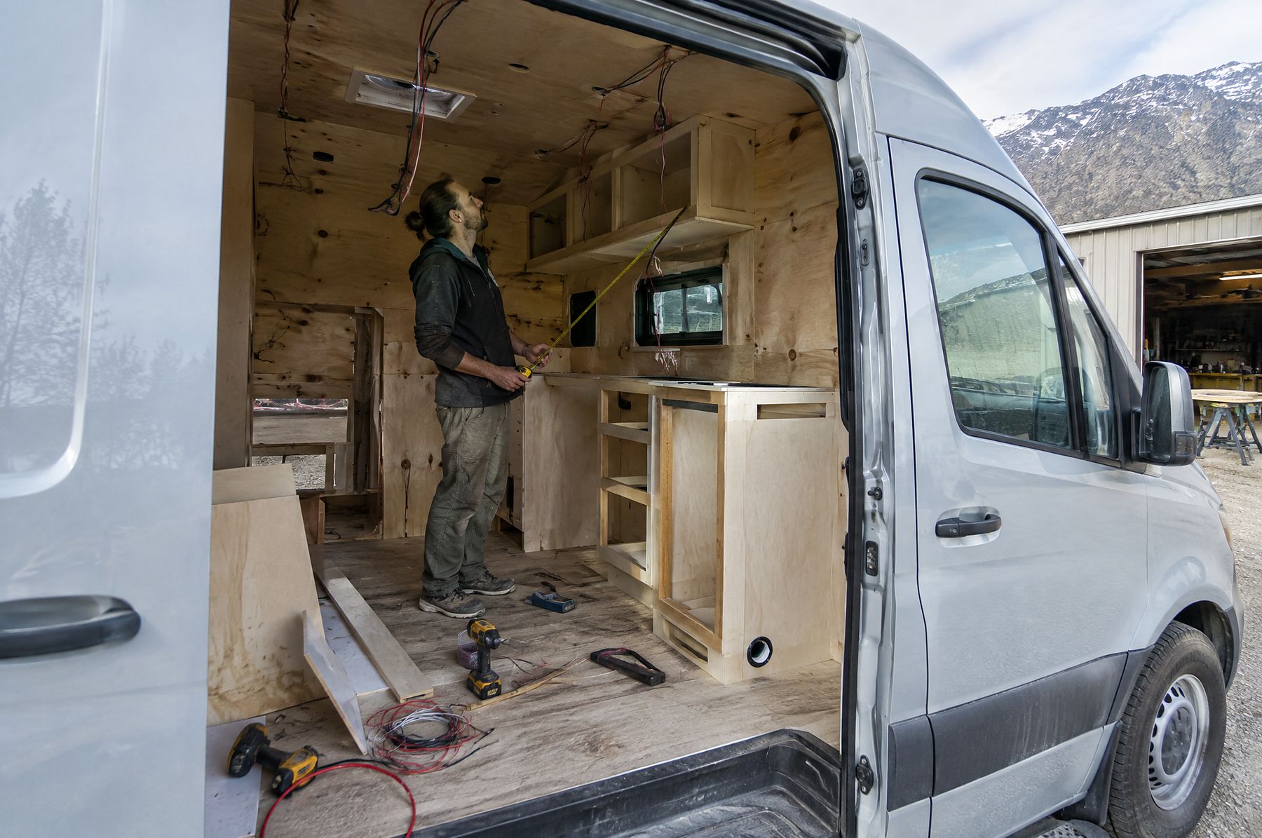 Checking over a half-finished DIY van build