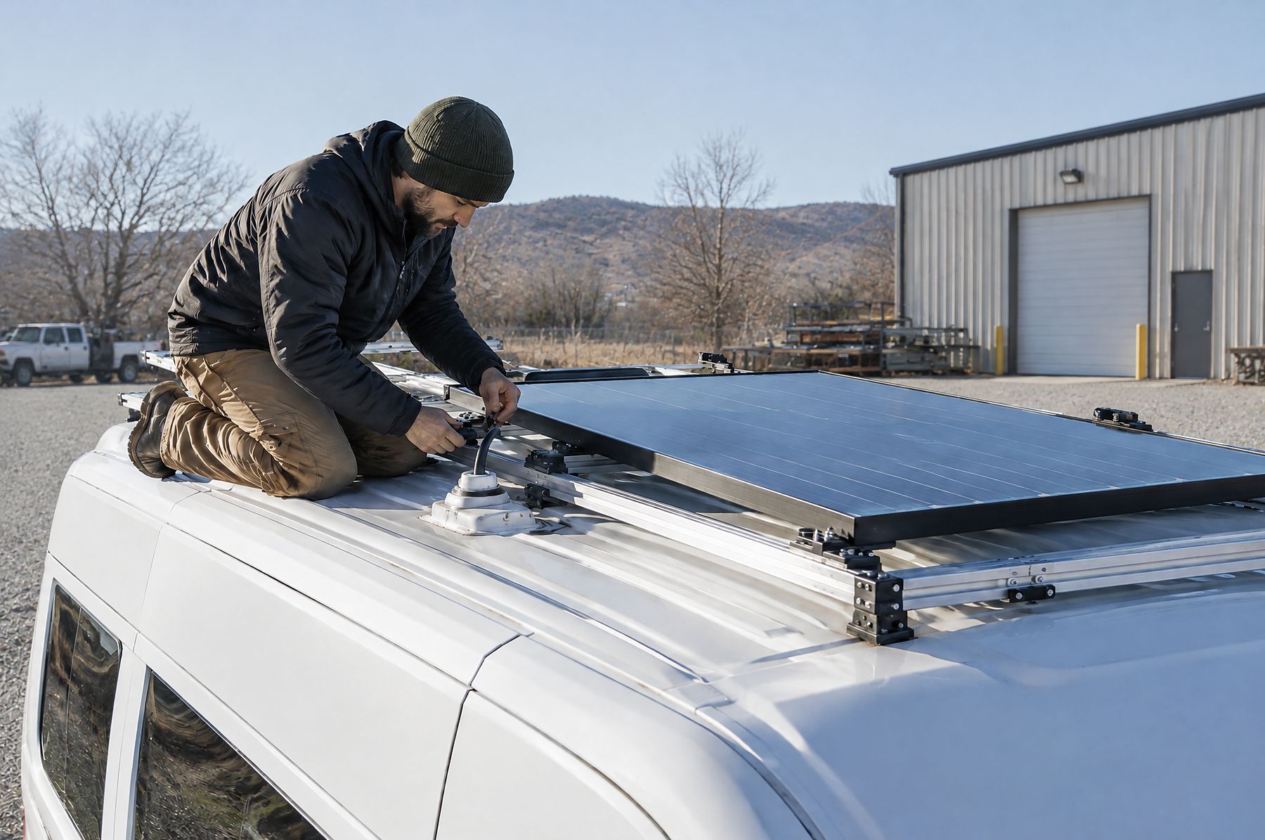 Mounting a panel and sealing the roof cable entry