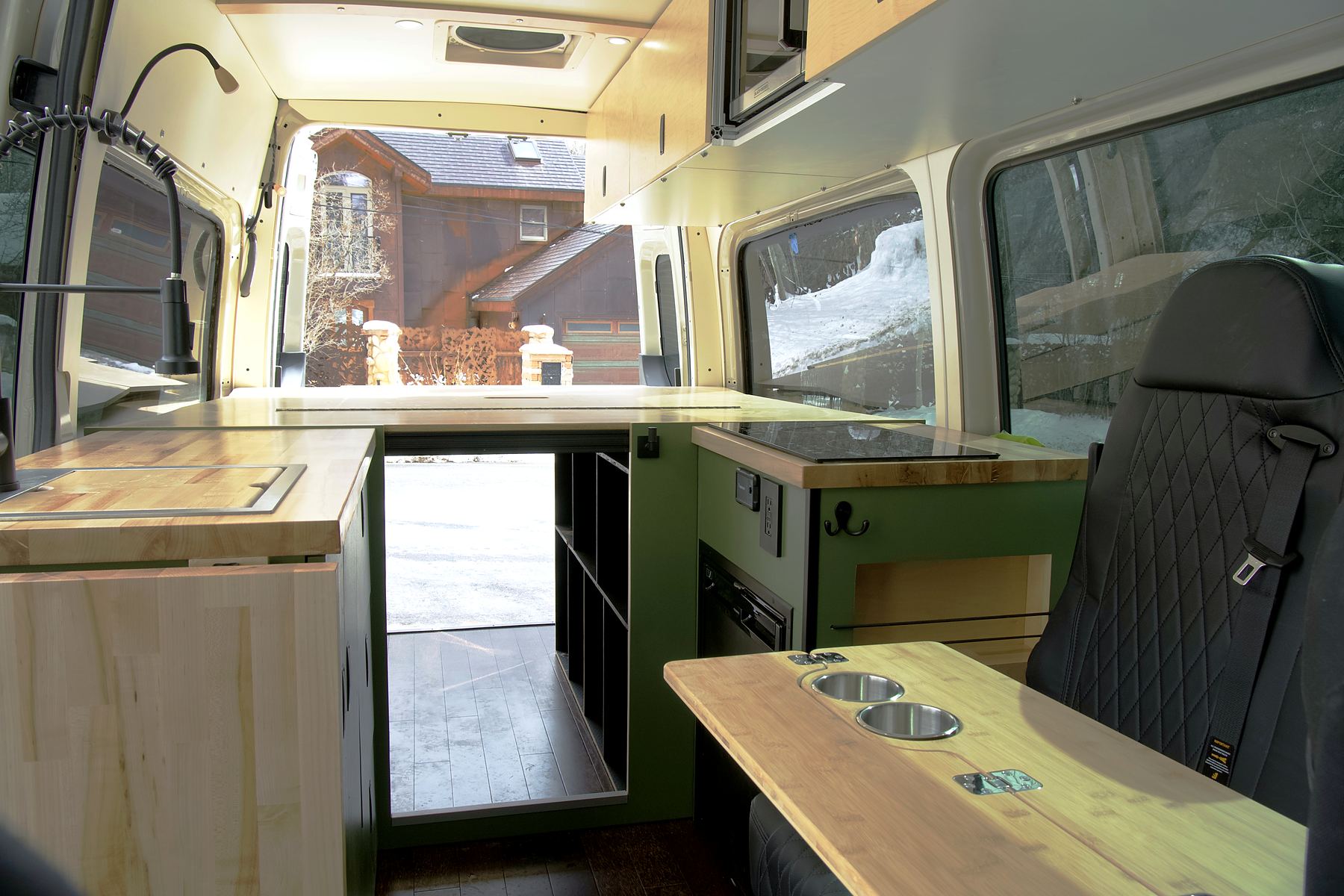 Windows seen from inside a finished van